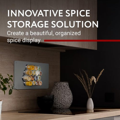 Impresa 15 Pack Hexagonal Magnetic Spice Jars, Includes 60 Labels, Glass Spice Storage Containers with Stainless Steel Magnet Lids for Fridge and Backsplash Organization, Honeycomb Design