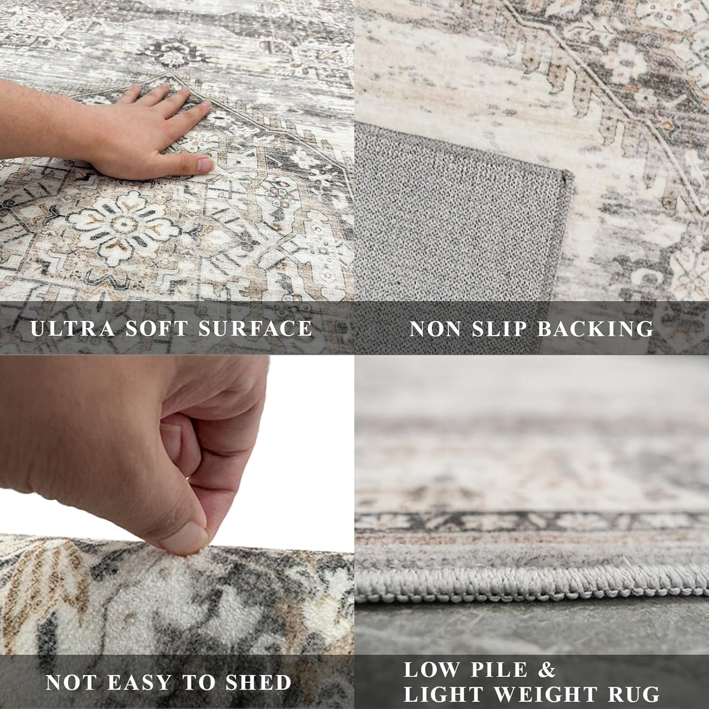 Skiennix Washable Extra Long Hallway Runner Rug - Non-Slip, Stain Resistant, Soft Carpet | Beige, 3x20 ft