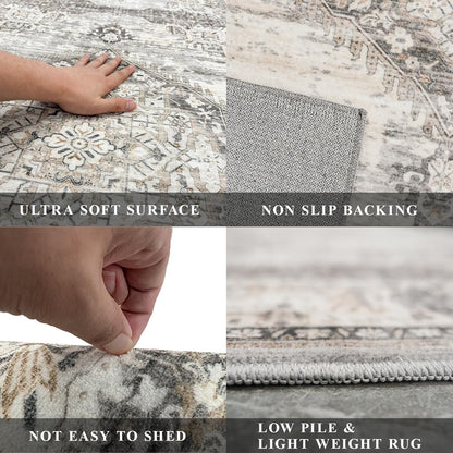 Skiennix Washable Extra Long Hallway Runner Rug - Non-Slip, Stain Resistant, Soft Carpet | Beige, 3x20 ft
