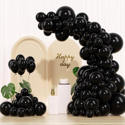 Black Balloons - 145-Piece Shiny Metallic Latex Balloon Arch Kit for Graduation, Halloween & Birthday Celebrations
