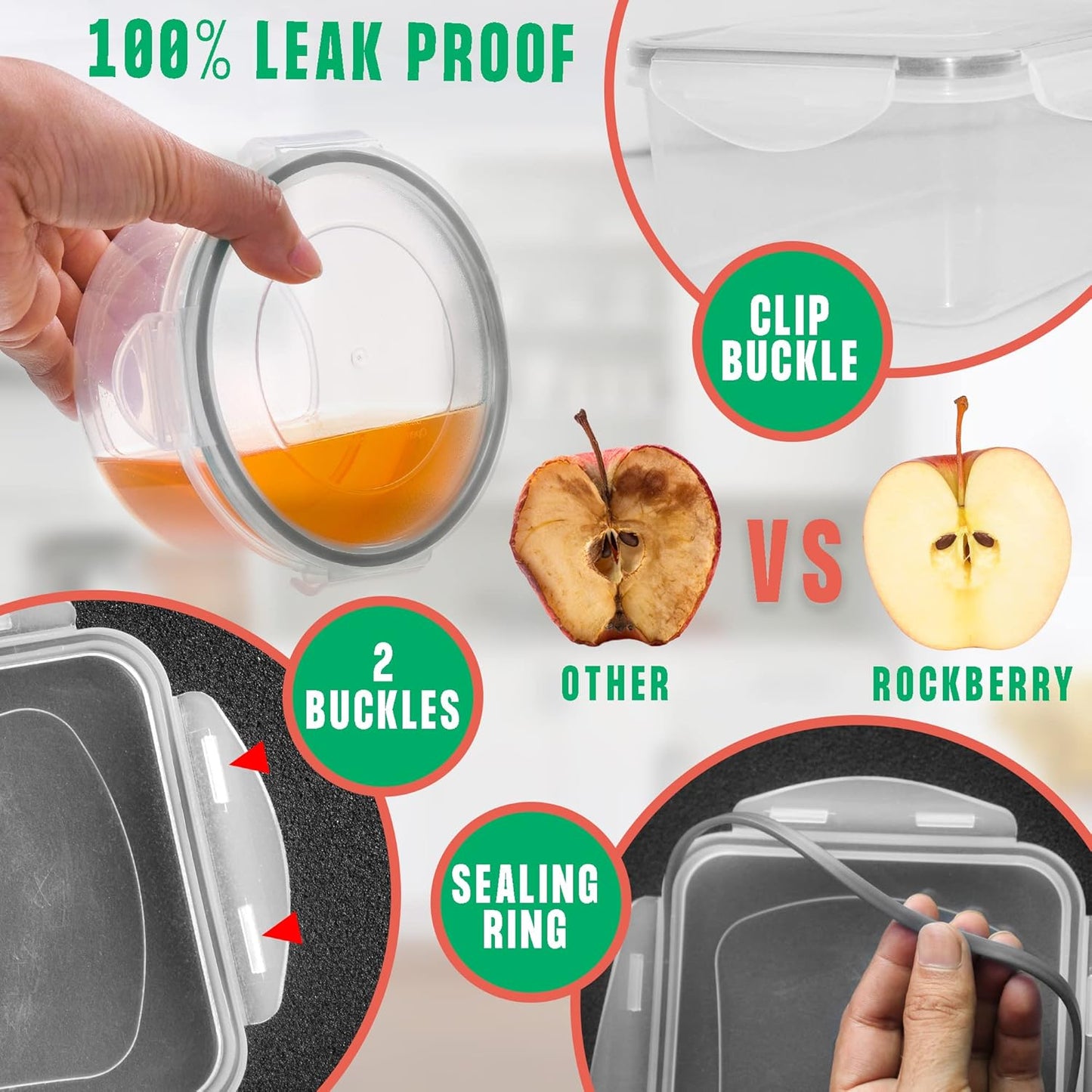 RockBerry 50 Pcs Airtight Food Storage Containers Set | 85 OZ Large & Small | BPA Free, Leak Proof, Stackable