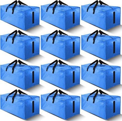 HOMESURE Large Water-Resistant Moving Bags - 12 Pack Heavy Duty Storage Totes with Zippers & Handles | Sky Blue