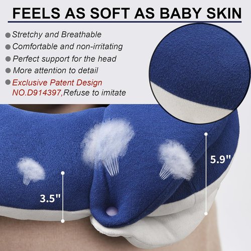 BUYUE Travel Neck Pillow - 360° Head Support for Comfortable Long Flights | Includes Eye Mask, Earplugs & Storage Bag (Navy)