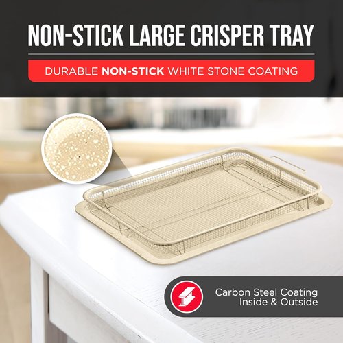 Bakken Swiss Crisper Tray - Non-Stick 2-Piece Set for Healthier Cooking | Extra Large 19" x 13" White Marble Coating