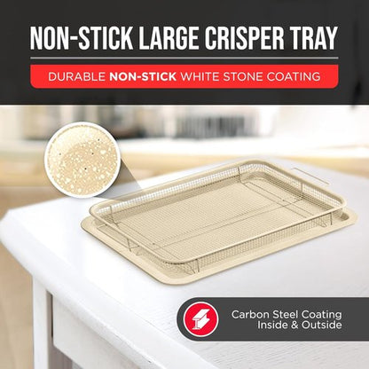 Bakken Swiss Crisper Tray - Non-Stick 2-Piece Set for Healthier Cooking | Extra Large 19" x 13" White Marble Coating