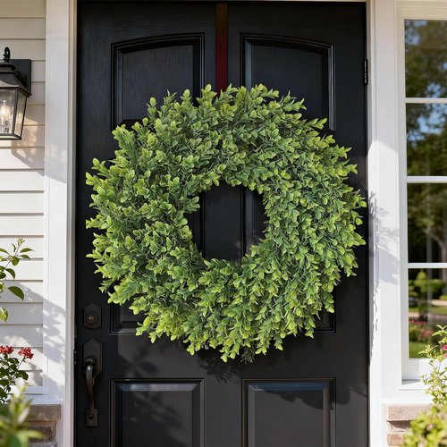 Boxwood Wreath - 26" Artificial Greenery for Front Door | Large Faux Plant Decor for Home & Outdoor
