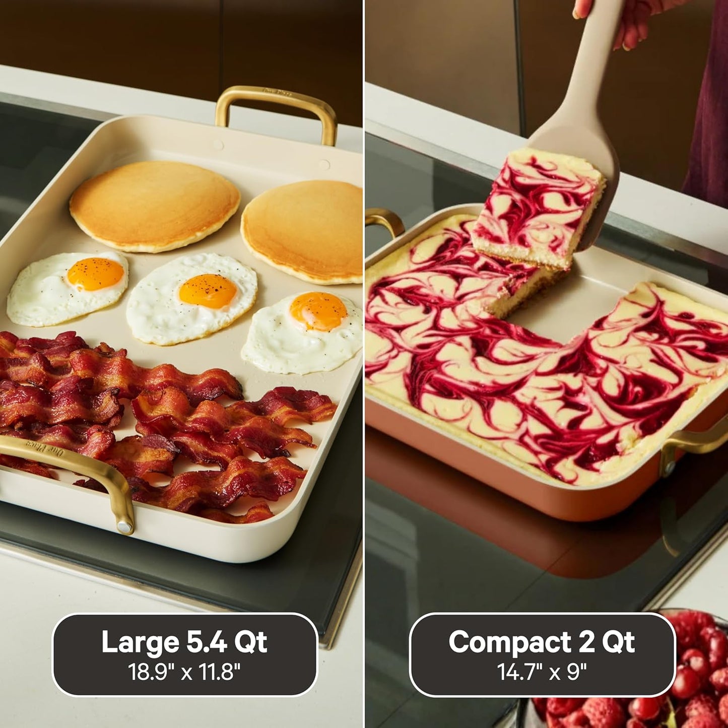 Our Place Essentials 4-Piece Griddle Pan Set - Nonstick Standard & Mini with Silicone Mats | PFAS-Free, Oven Safe, Versatile | Cream