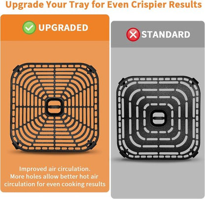 COSORI Air Fryer Grill Pan - Non-Stick 8.9" Square Replacement Tray with Rubber Bumpers | Dishwasher Safe