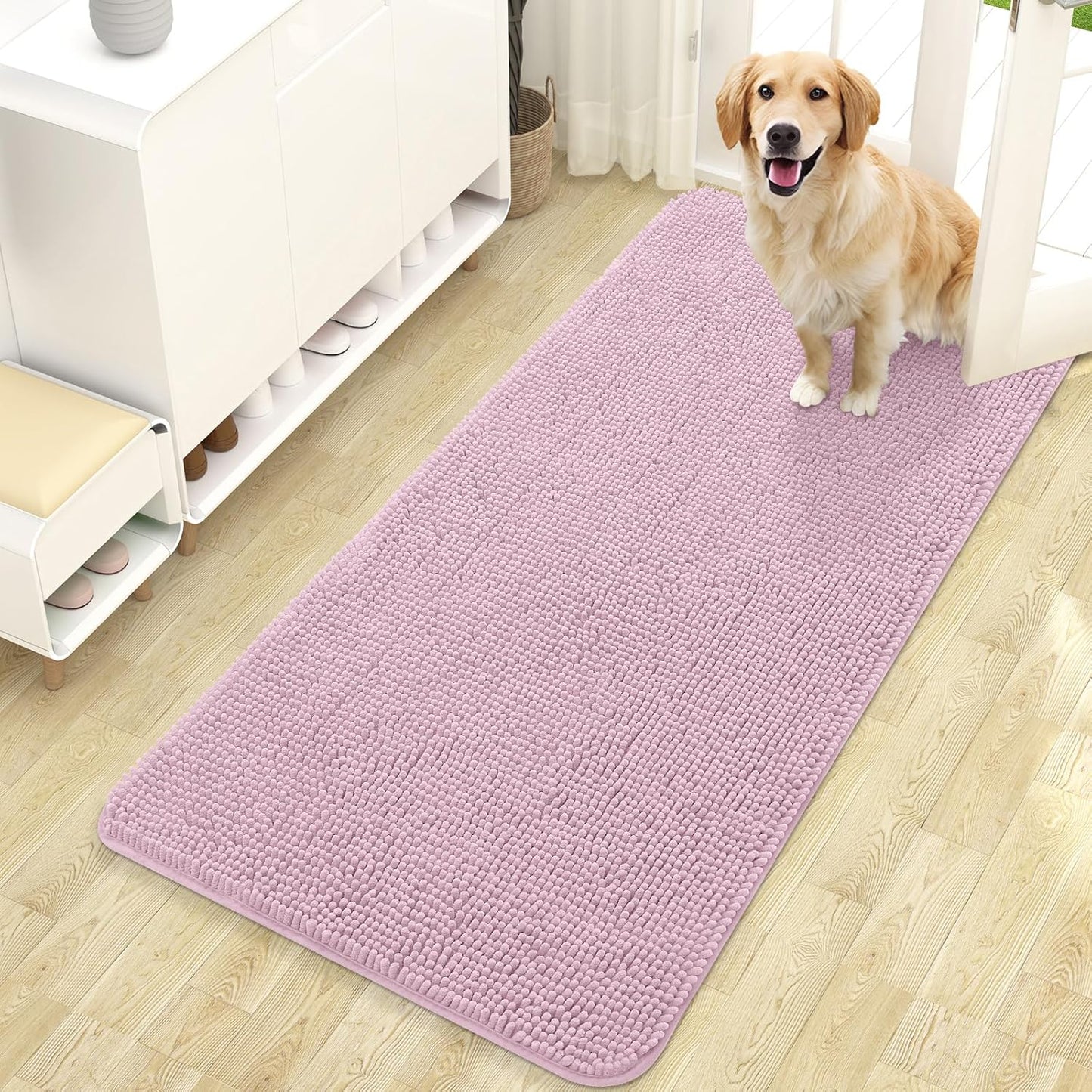 OLANLY Dog Door Mat - Absorbent Non-Slip Mud Mat for Indoor Use | Quick Dry Chenille 47x24, Dusty Rose