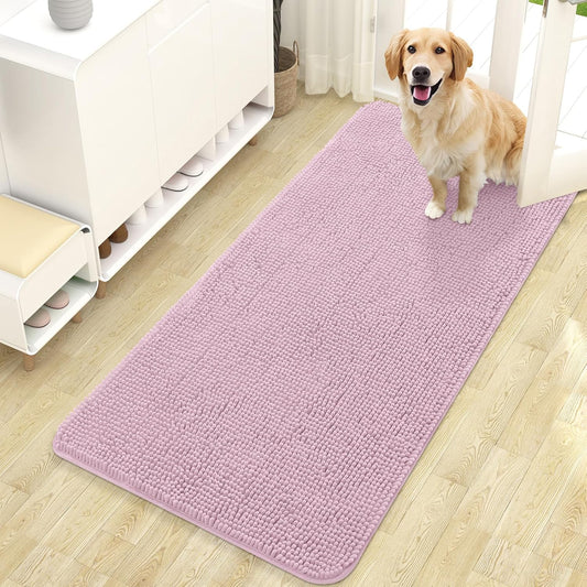 OLANLY Dog Door Mat - Absorbent Non-Slip Mud Mat for Indoor Use | Quick Dry Chenille 47x24, Dusty Rose