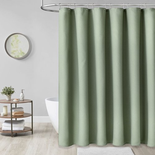 Dynamene Long Fabric Shower Curtain - 78 inch Waffle Weave Heavy Duty Cloth Shower Curtains for Bathroom, Neutral Weighted Hotel Spa Luxury Bath Curtain Set with 12 Plastic Hooks,72x78, Sage Green