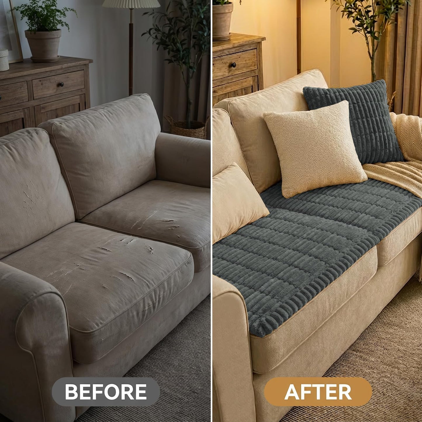 Smiry Couch Cover for Dogs Washable, Non Slip Fuzzy Pet Couch Covers for 3 Cushion Sofa Pet Friendly, Thick Soft Sofa Slipcovers Cushion Protector (Dark Grey, 27.6" x 59")