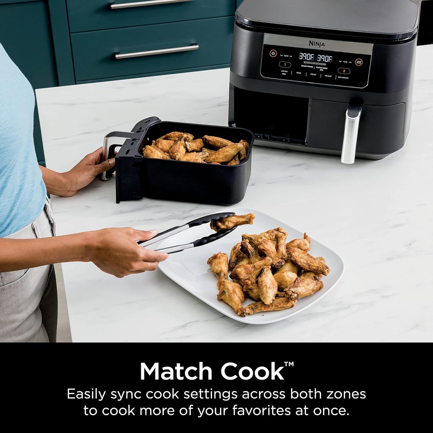 Ninja DZ090 Foodi 6 Quart Air Fryer - 5-in-1 DualZone with 2 Baskets for Quick Snacks & Meals - Black
