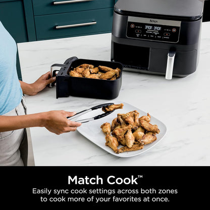 Ninja DZ090 Foodi 6 Quart Air Fryer - 5-in-1 DualZone with 2 Baskets for Quick Snacks & Meals - Black