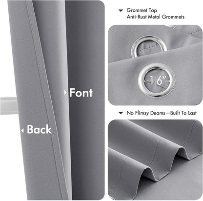 MIULEE Light Grey Blackout Curtains - Thermal Insulated Room Darkening Drapes | 54-Inch Grommet Panels