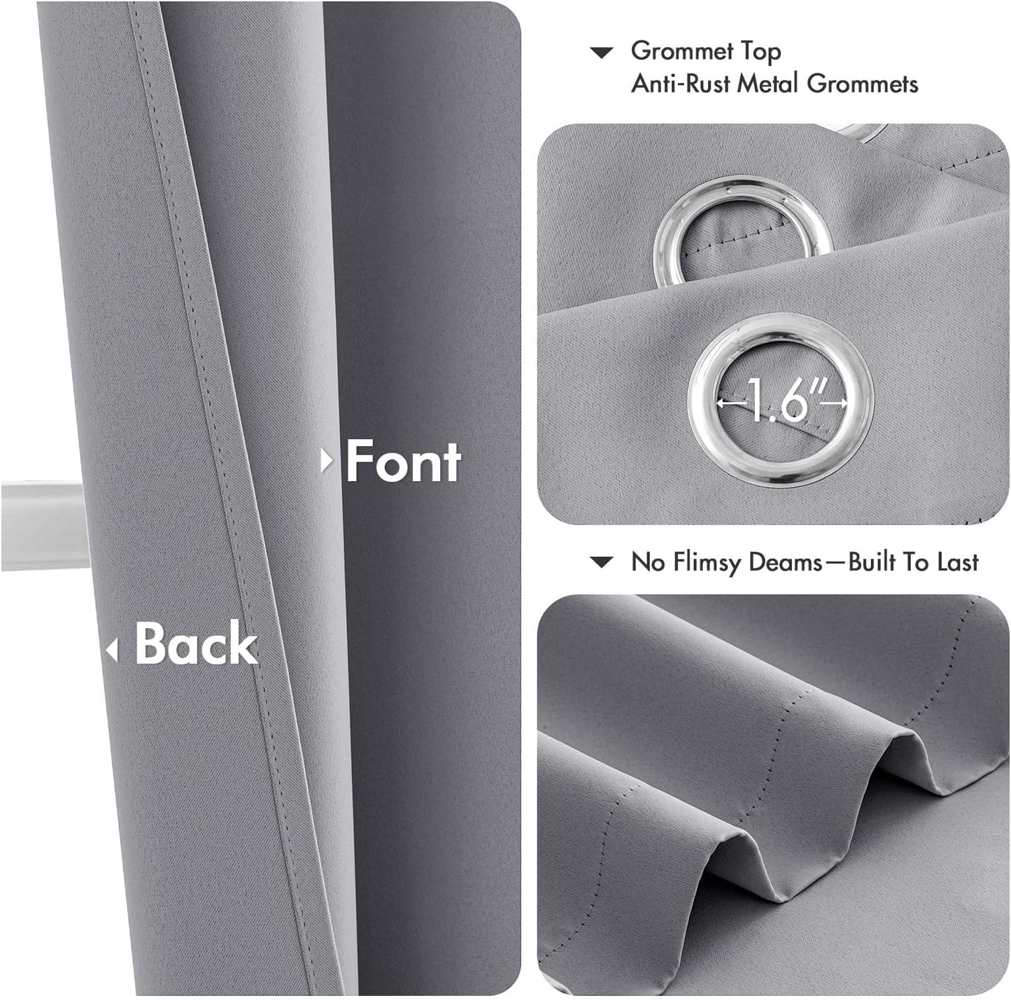 MIULEE Light Grey Blackout Curtains - Thermal Insulated Room Darkening Drapes | 72 Inches Long, 2 Panels