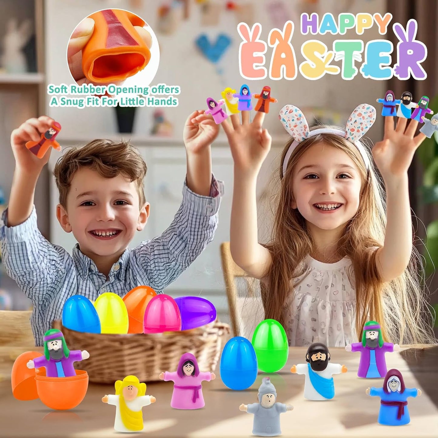 Regine Switzerland Easter Eggs - 8 Pack Religious Finger Puppets for Kids | Nativity Bible Toys