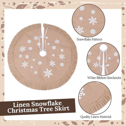 Zomiboo 47 Inch Christmas Tree Skirt Topper Bow Ribbon Set, Linen