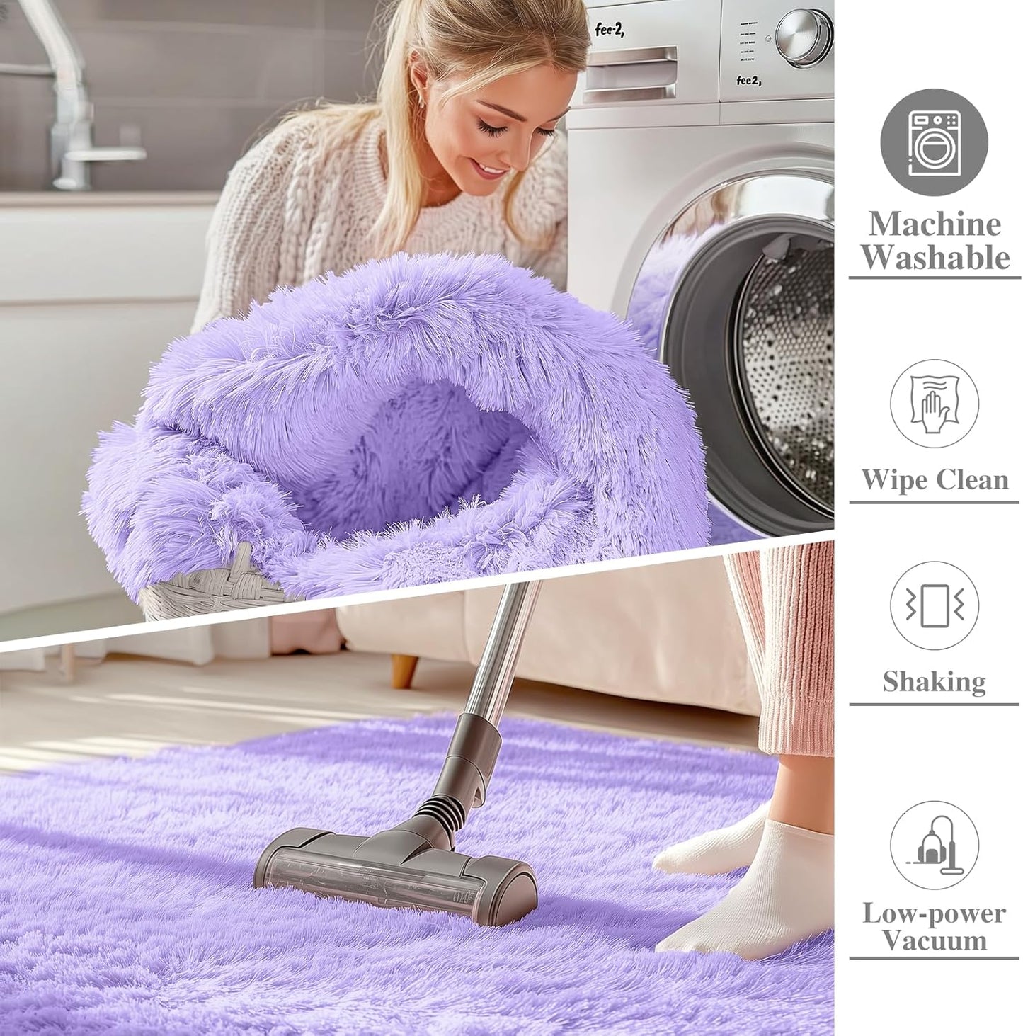OLANLY 5x7 Large Area Rug - Soft Fluffy Shaggy Carpet for Living Room & Bedroom | Light Purple Decor