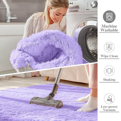 OLANLY 9x12 Machine Washable Large Area Rugs for Living Room, Bedroom, Soft Fluffy Shaggy Bedside Rug, Indoor Floor Carpet for Kids Girls and Boys, Dorms, Nursery, Home Decor Aesthetic, Light Purple