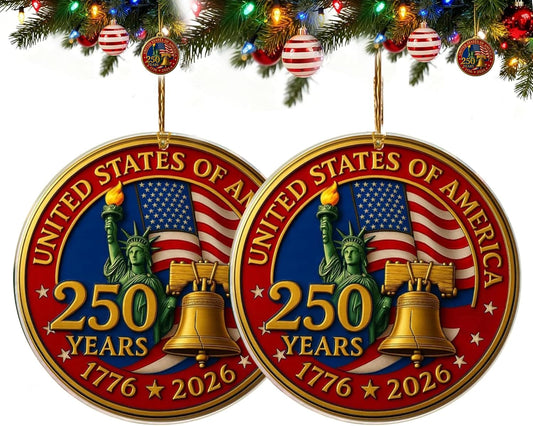 USA 250th Anniversary Ornament - 2D Acrylic Design | Patriotic Holiday Decoration Gift