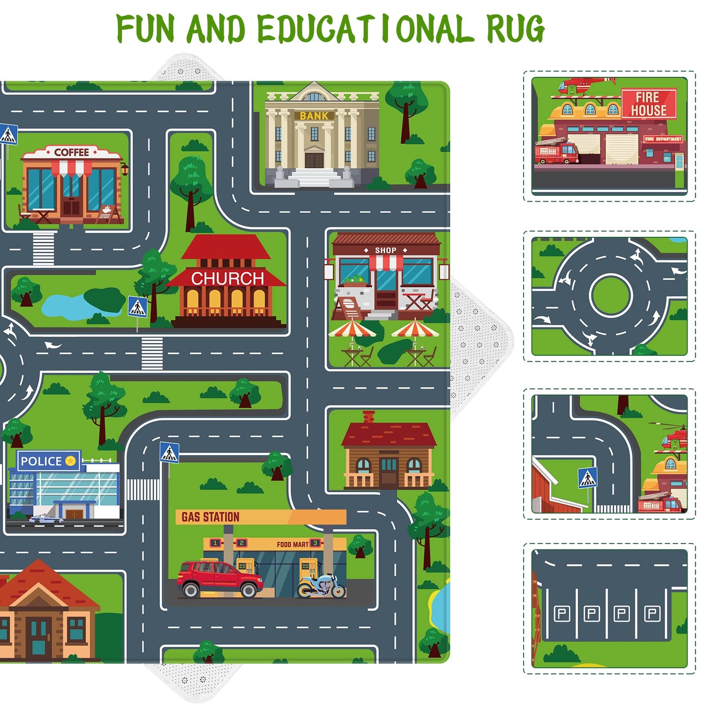 LTKOUGFAM Kids Carpet Playmat, Kids Play Rug for Playroom, Kids Car Mat Rug, Kids Play Rugs Town City Road Map Rug, Extra Large Boys Kids Car Track Play Rug Bedroom, Living Room, 59 X 39.4 Inch