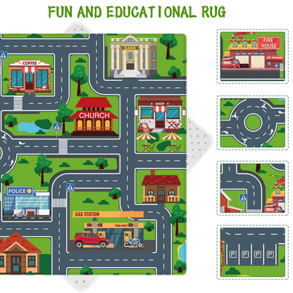 LTKOUGFAM Kids Carpet Playmat, Kids Play Rug for Playroom, Kids Car Mat Rug, Kids Play Rugs Town City Road Map Rug, Extra Large Boys Kids Car Track Play Rug Bedroom, Living Room, 59 X 39.4 Inch