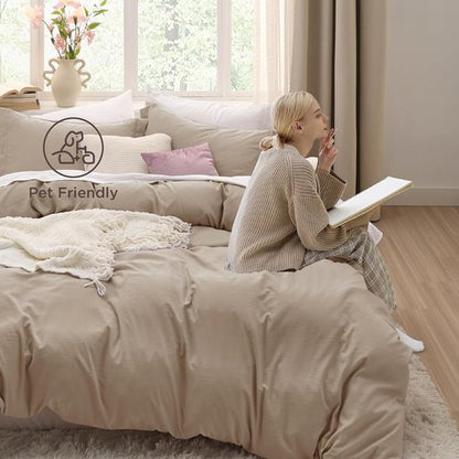 Bedsure King Duvet Cover Set - Soft Prewashed Cotton-Like Polyester, Light Brown | 3 Pieces, 120x98 Inches