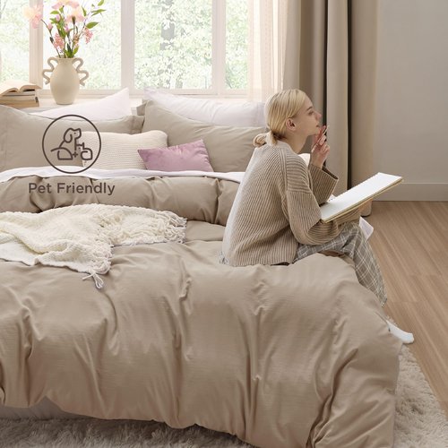 Bedsure Light Brown Duvet Cover Full Size - 3 Pieces Prewashed Extra Soft Cotton-Like Bedding Set, Includes 1 Duvet Cover 80x90 Inches with Zipper Closure & 2 Pillow Shams, Comforter Not Included