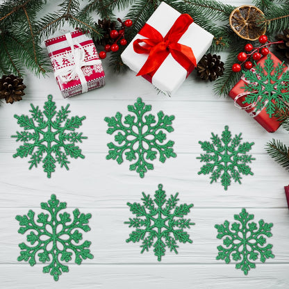 Skiennix Dark Green Christmas Snowflake Ornaments - 36Pcs Glitter Hanging Decor for Holiday Home & Winter Parties