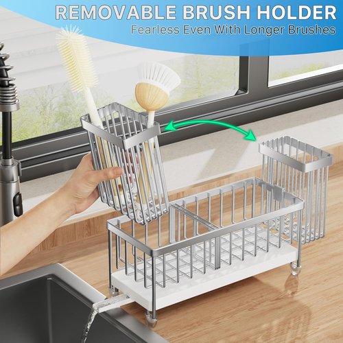 Cisily Kitchen Sink Caddy Organizer - Rustproof 304 Stainless Steel Sponge Holder | Silver, 9.25”