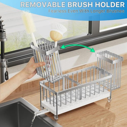 Cisily Kitchen Sink Caddy Organizer - Rustproof 304 Stainless Steel Sponge Holder | Silver, 9.25”