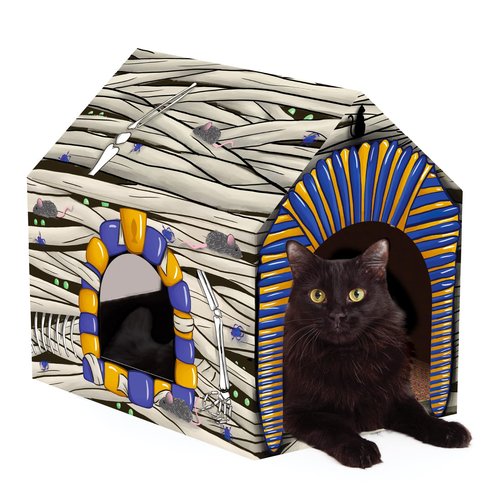 LiBa Cardboard Holiday Cat House with Scratch Pad and Catnip, Cat Bed for Indoor Cats, Cat Scratching Toy, Christmas Decorations Cat Gifts for Cats Mummy House