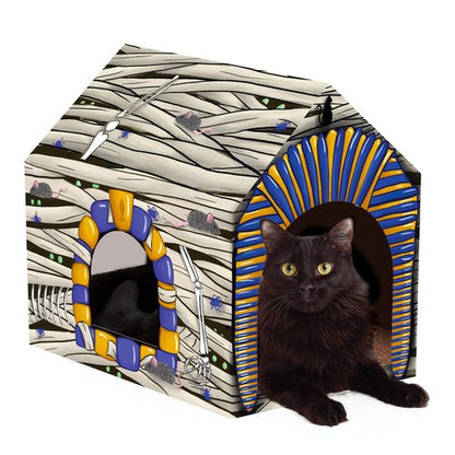 LiBa Cardboard Holiday Cat House with Scratch Pad and Catnip, Cat Bed for Indoor Cats, Cat Scratching Toy, Christmas Decorations Cat Gifts for Cats Mummy House