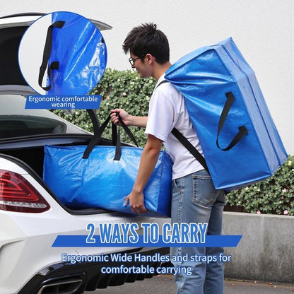 BAGAIL Heavy Duty Moving Bags - Extra Large Storage Totes with Strong Handles | Blue, 2 Pack