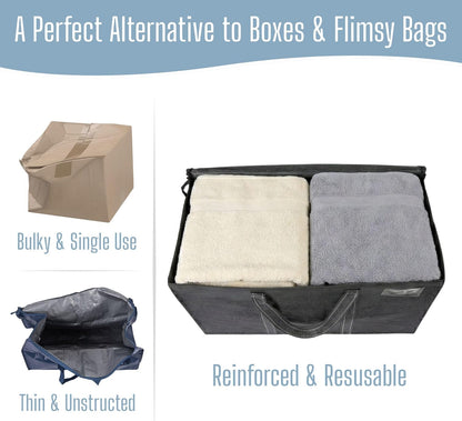 VENO Heavy Duty Moving Bags - Extra Large Storage Solution with Reinforced Handles & Strong Zippers | 4 Pack, Foldable & Reusable