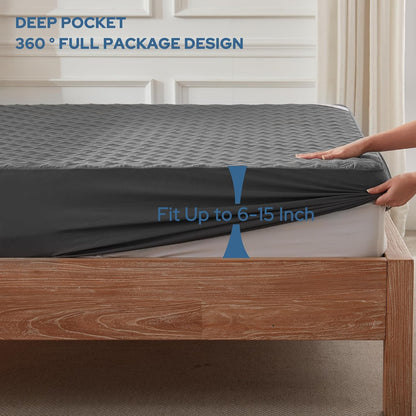 Skiennix Waterproof Mattress Protector - Noiseless Twin Size Pad with Deep Pocket | Breathable Gray Cover