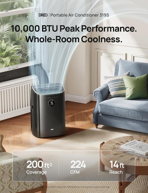 DREO 10000 BTU Portable Air Conditioner - Smart, Quiet Cooling for Bedrooms | APP/Voice/Remote Control