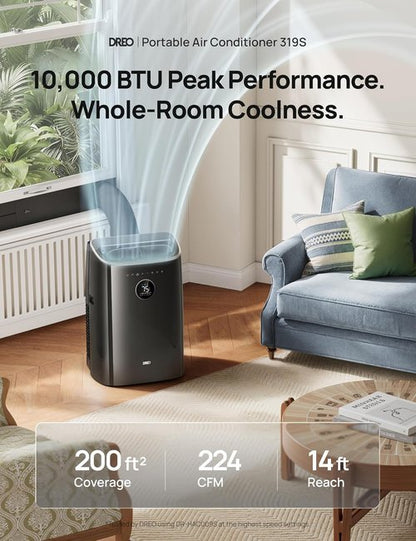 DREO 10000 BTU Portable Air Conditioner - Smart, Quiet Cooling for Bedrooms | APP/Voice/Remote Control