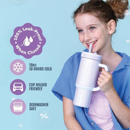 Ello Oasis 18oz Stainless Steel Kids Tumbler - Leakproof & Insulated Water Bottle | Purple Holographic