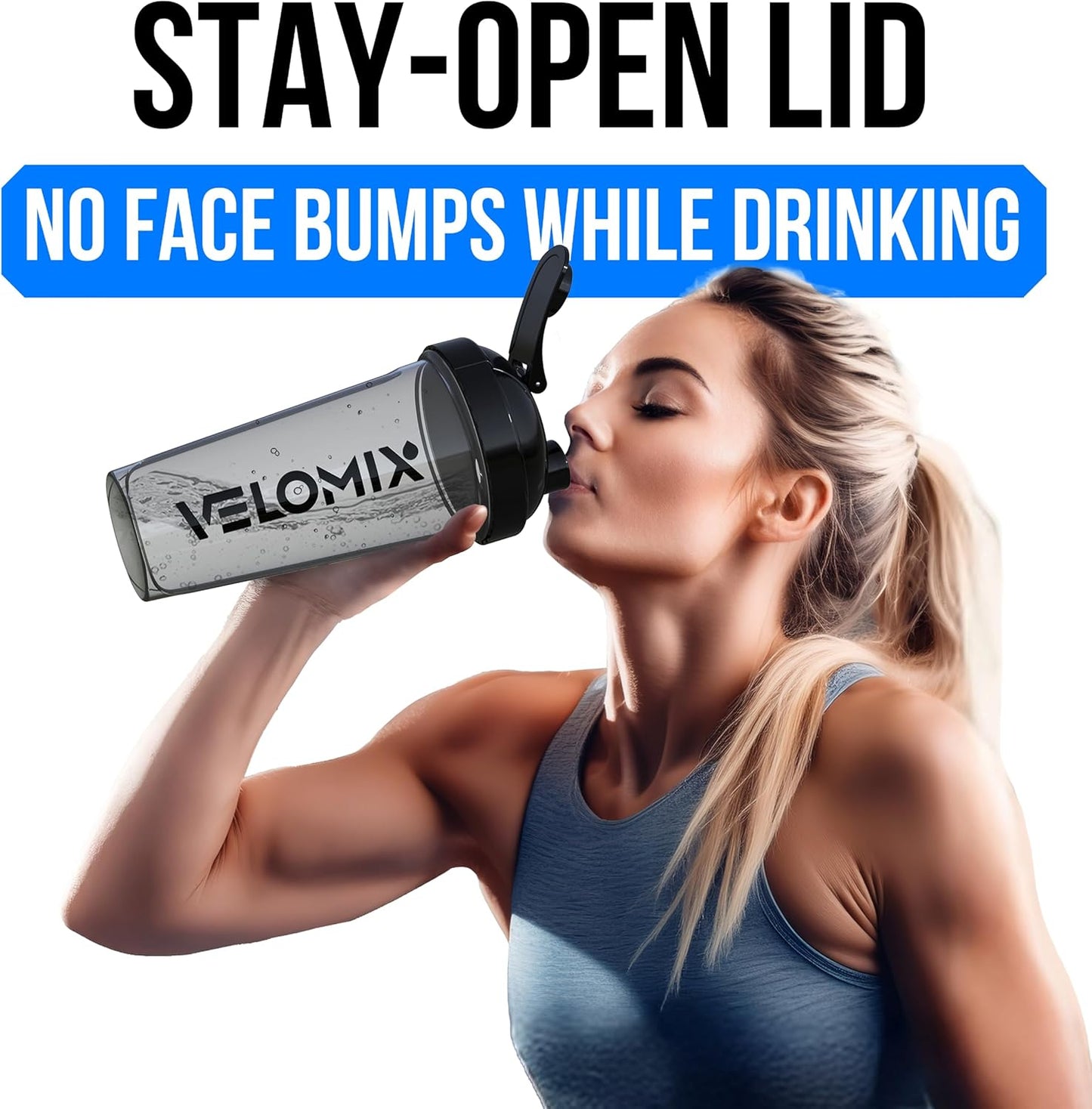 Velomix Protein Shaker Bottles - 28 oz Leak Proof Design with 2 Wire Whisks | 2-Pack (Black/Transparent)