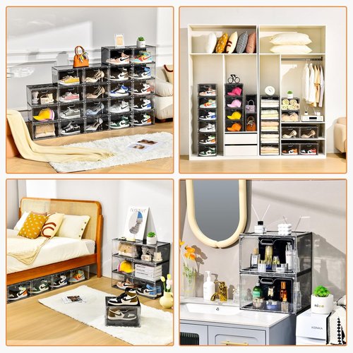 Amllas Shoe Storage Organizer - Stackable 8-Pack with Lids | Fits Up to US Size 13 Sneakers (13”x 10.6”x 8.3”)