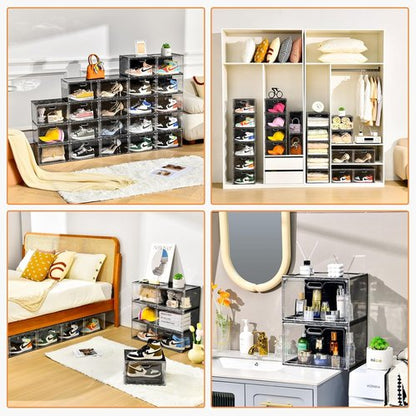Amllas Shoe Storage Organizer - Stackable 8-Pack with Lids | Fits Up to US Size 13 Sneakers (13”x 10.6”x 8.3”)