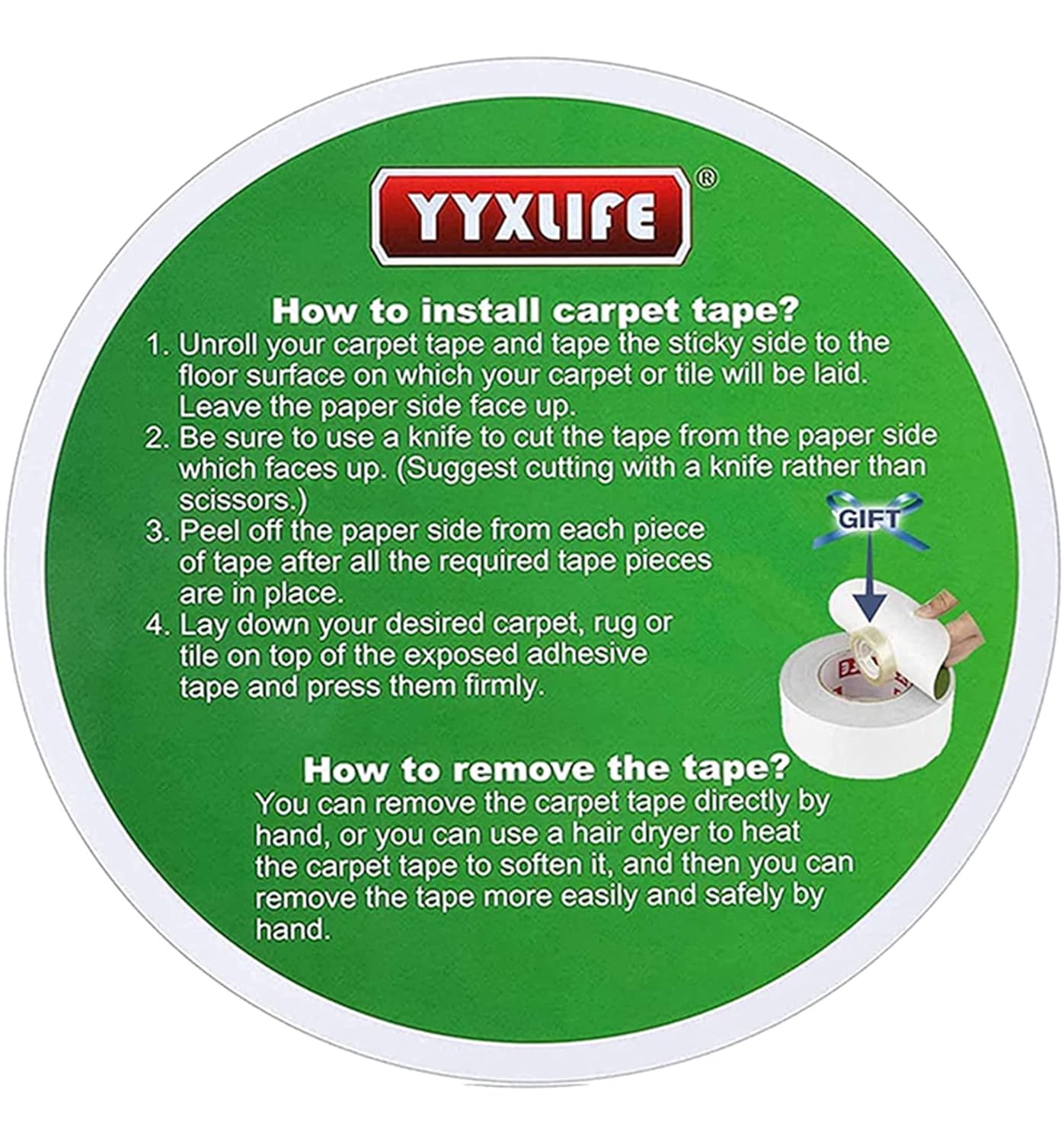 YYXLIFE Double-Sided Rug Tape | Strong Adhesive for Hardwood Floors - Non-Slip, No Residue, 2" x 10 Yards, White