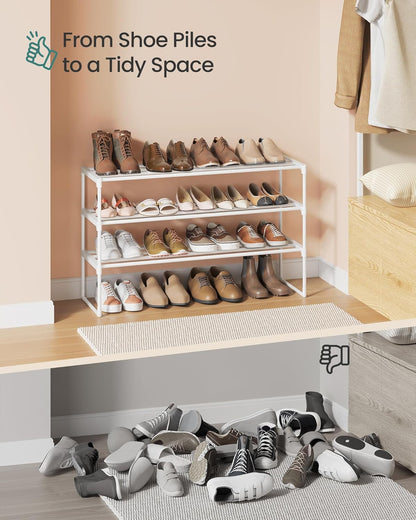 SONGMICS 3-Tier Shoe Rack - Stackable Metal Organizer for 16-20 Pairs | Pearl White, 11.8 x 36.2 x 21.7 Inches