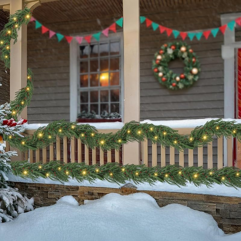 6ft Norfolk Pine Garlands with Light - Pre-Lit Dense Real Touch Indoor/Outdoor Christmas Garland - Variation: 1+6ft