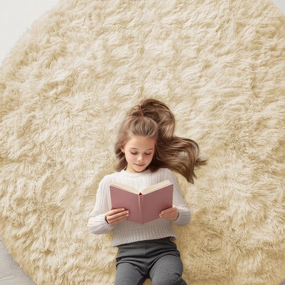 OLANLY Cream Round Rugs for Bedroom - Machine Washable, 6 ft Circle Area Rugs for Living Room, Soft and Fluffy Shaggy Carpet for Teen Girl and Boys, Nursery Rooms, Dorms, Home Decor Aesthetic