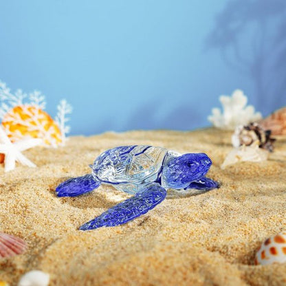 HDCRYSTALGIFTS Handmade Crystal Sea Turtle Figurine - Art Glass Ocean Sculpture | 5-Inch Blue Collectible Gift for Women