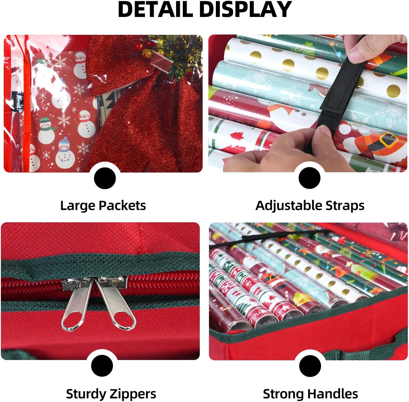 VoMii Gift Wrap Organizer - 40 Inch Storage Container for 24 Rolls of Wrapping Paper | Underbed Bag with Pockets