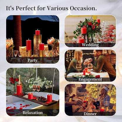 Red Pillar Candles Set of 3 x 6in - Unscented, Smokeless & Dripless 56-Hour Burn Time